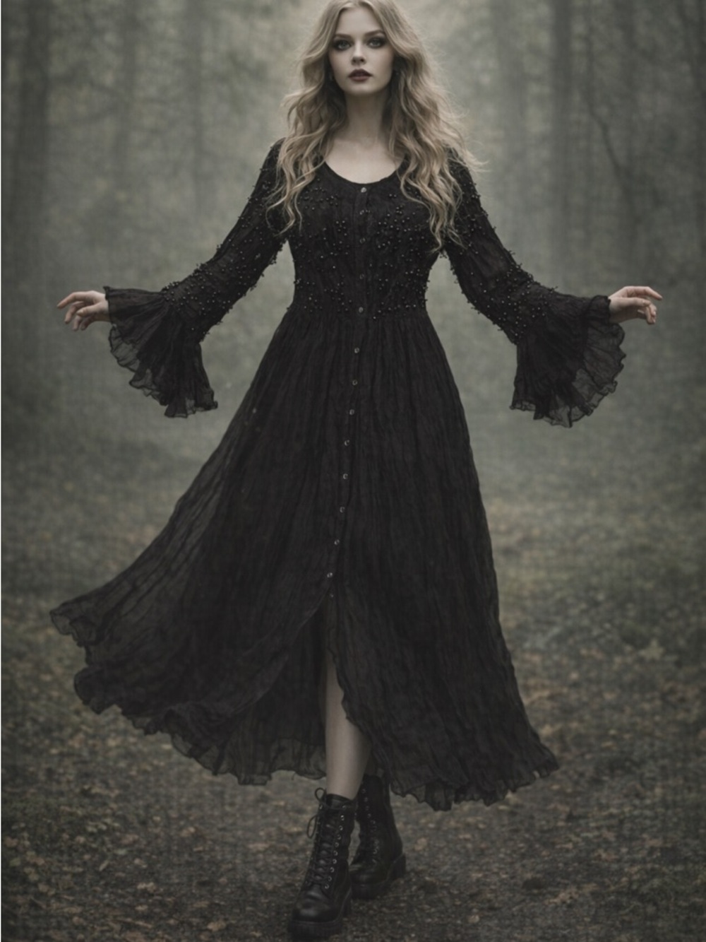 80's Jakelin Maxi Dress S FLAWS Witchy Whimsygoth Goth Fairy Grunge Thrashed - Picture 16 of 16